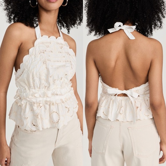 Sea New York Tops - Sea New York Sz L Blaire Eyelet Tie Halter Top Smocked Waist Scalloped Edges